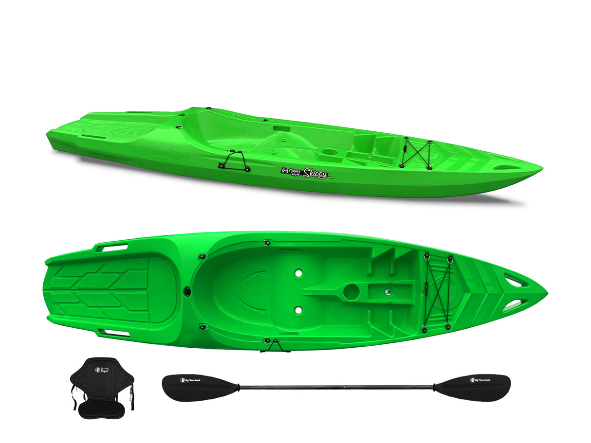 Canoa 1 posto singolo Skippy 2.0 Big mam- Kayak 305 cm con 1 posto adulto + 1 posto bambino + pagaia + seggiolino (FULL PACK) - VERDE