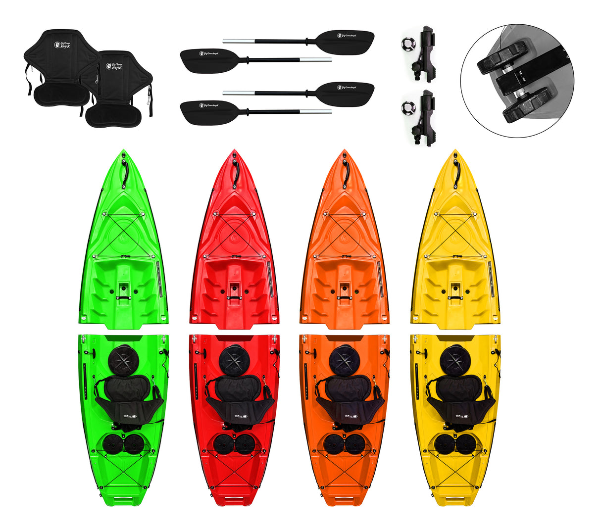 Kayak smontabile Split 1 Fishing Big Mama kayak con 2 ruote e 1 gavone, 1 seggiolino, 1 pagaia, 2 porta canne