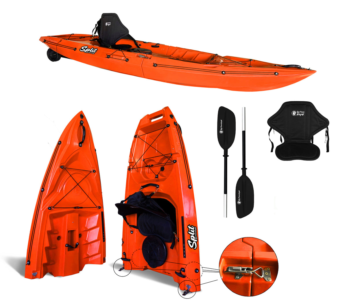 Kayak smontabile Split 1 Fishing Big Mama kayak con 2 ruote e 1 gavone, 1 seggiolino, 1 pagaia, 2 portacanne + GARMIN VIVID 5 cv