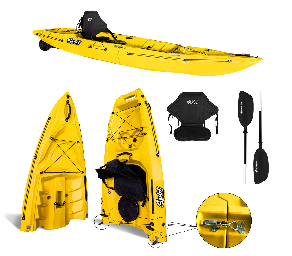 Kayak smontabile Split 1 Big Mama kayak con 2 ruote e 1 gavone, 1 seggiolino, 1 pagaia