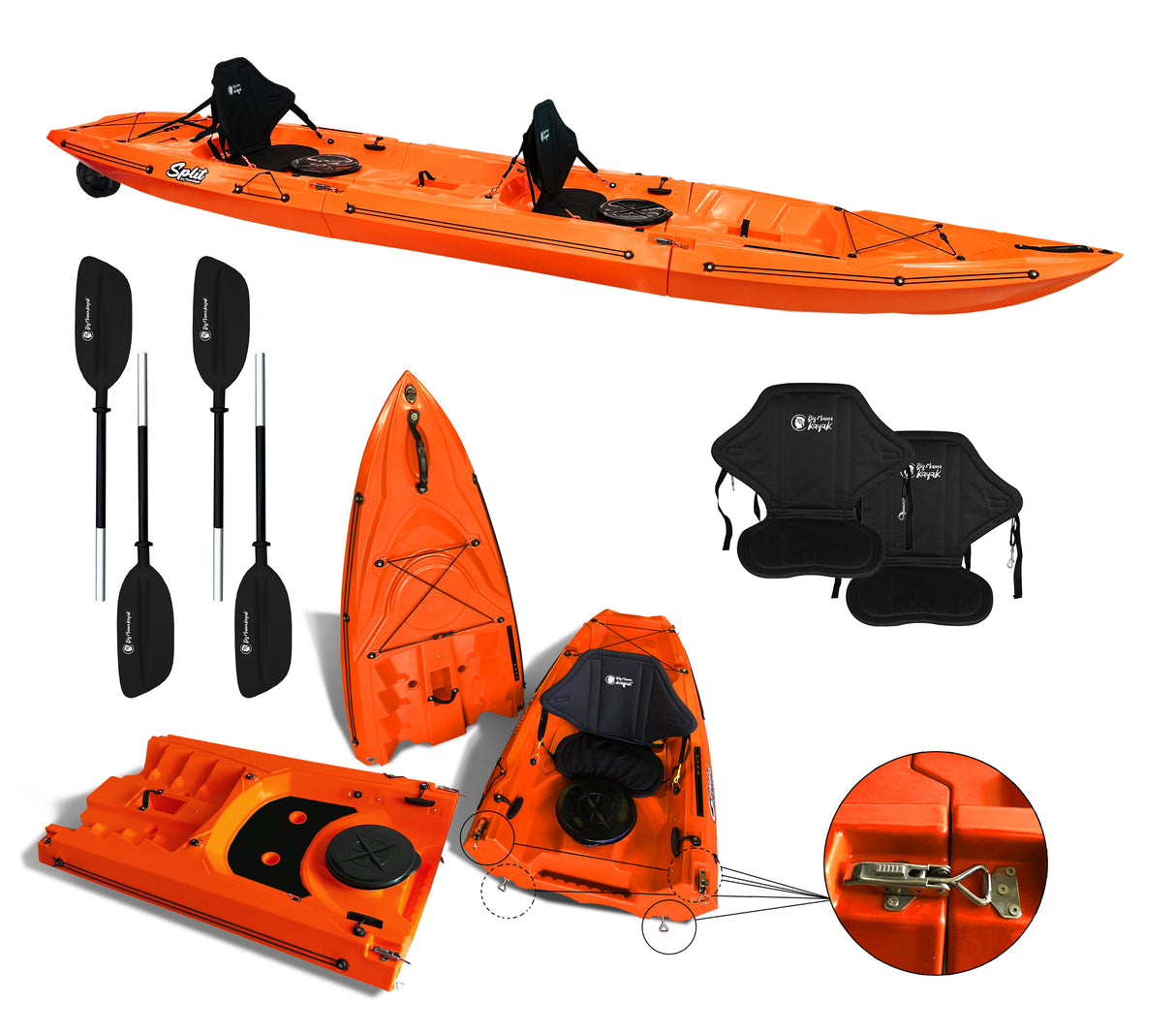 kayak componibile Split 2 Big Mama kayak, canoa biposto modulare, si monta in 30 secondi ( arancio)