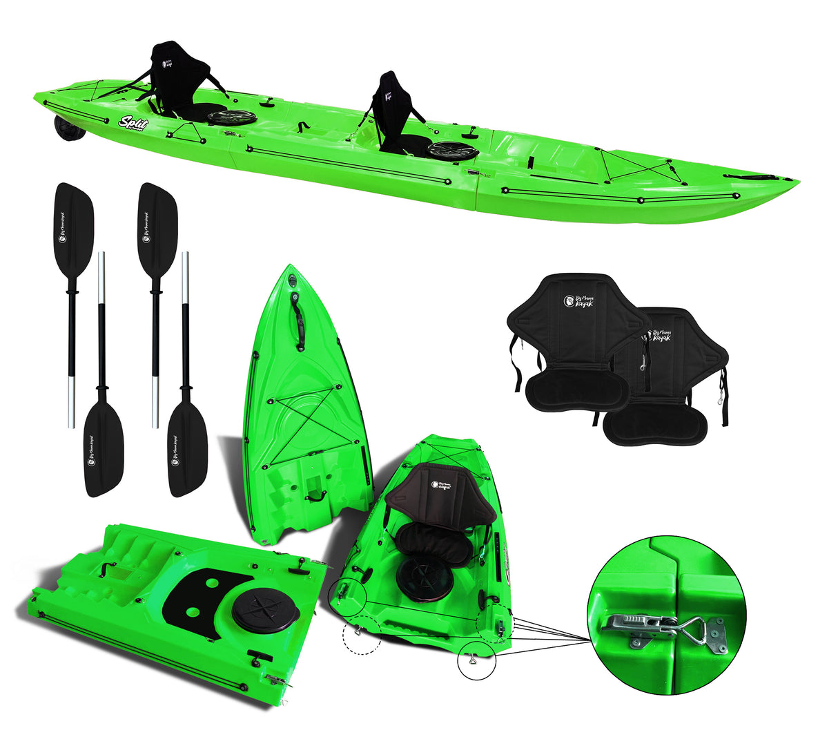 kayak componibile Split 2 Big Mama kayak, canoa biposto modulare, si monta in 30 secondi ( verde)