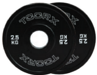 Coppia Dischi Microcarichi gommati olimpici in gomma nera 2,5 kg. Ø Foro 50 mm. Linea Toorx CDBM-2.5