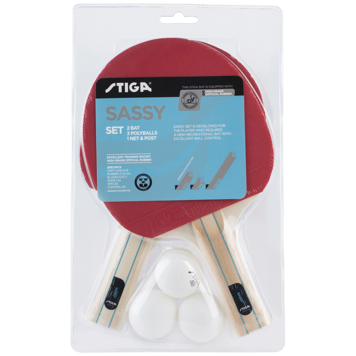 Set Da Ping Pong Sassy composto da 2 racchette + 3 palline + Rete e Tendirete Tennis Tavolo Stiga cd.2C4-544