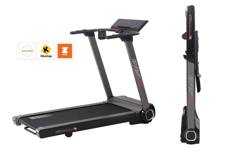 Promo Tapis Roulant TFK-655 SLIM HRC Salvaspazio Inclinazione Elettrica -APP Ready 3.0- Linea Everfit Salva Spazio Velocità; 0,8 - 18,0 Km/h Piano di corsa; 46 x 132 cm Peso max utente; 110 kg Tappeto Elettrico Palestra