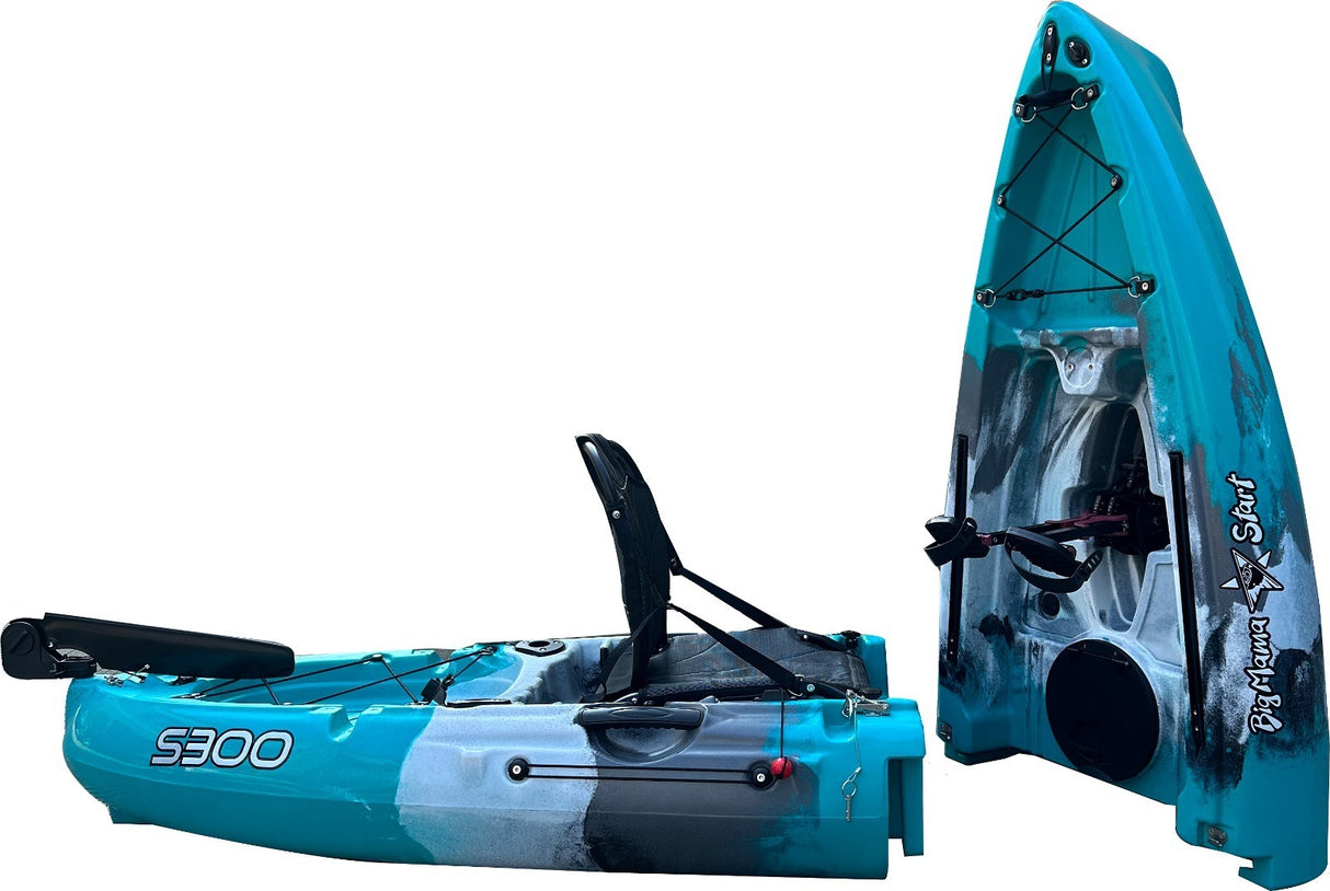 Kayak divisibile a pedali con pinne BIG MAMA START S300 + 2 portacanne orientabili
