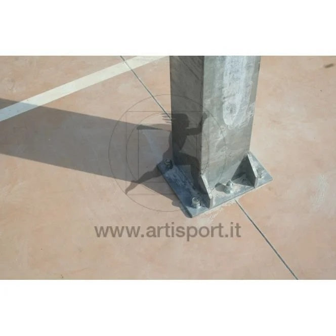 Ab1308 1 Coppia Impianto Basket Monotubo Sez 15 X 15 Cm. con Piastra per Fissaggio CERTIFICATO A NORMA UNI EN 1270