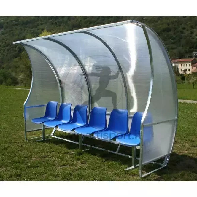 Af1502/6 Panchina Allenatori Lunghezza 3 Metri (6 Posti) Panchina Da Calcio Copertura In Policarbonato Alveolare, Tetto Curvo Seduta In Scocche Di Pvc