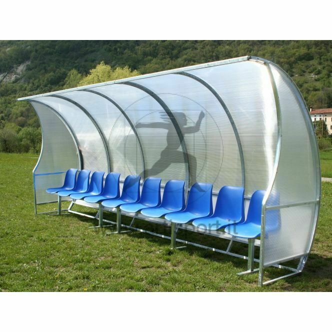 Af1502/10 Panchina Allenatori Lunghezza 5 Metri (10 Posti) Panchina Da Calcio Copertura In Policarbonato Alveolare,tetto Curvo Seduta In Scocche Di Pvc