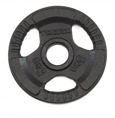 Disco Ghisa Nera - 5 kg. Tri Grip Olimpionico Foro Ø 50 mm. Linea Toorx cod. DGN-TG5