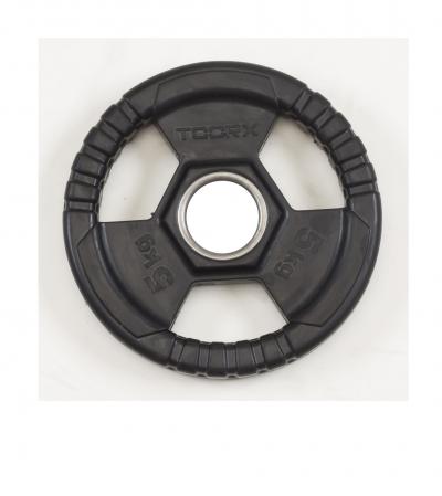 Disco Ghisa Gommato - 5 kg. Tri Grip Olimpionico Foro Ø 50 mm. Linea Toorx cod. DGG-TG5