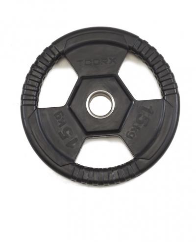 Disco Ghisa Nera - 15 kg. Tri Grip Olimpionico Foro Ø 50 mm. Linea Toorx cod. DGN-TG15
