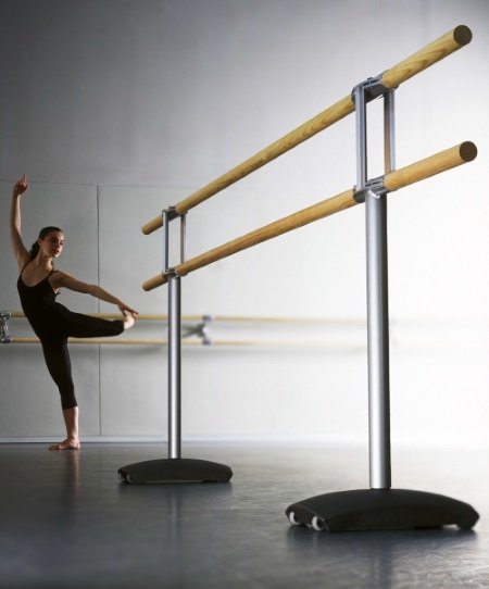Sbarre Danza Mod.maurice - Base In Ghisa Con Ruote E 2 Sbarre In Legno Da 2 Metri- Cod.30590022 Dinamica Ballet