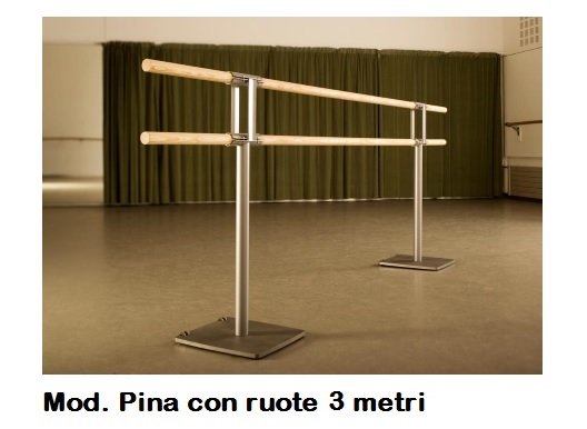 Sbarre Danza Mod.pina Con Ruote - Base In Acciaio Mobile Con Ruote E 2 Sbarre In Legno Da 3 Metri - Cod.30590121 Dinamica Ballet