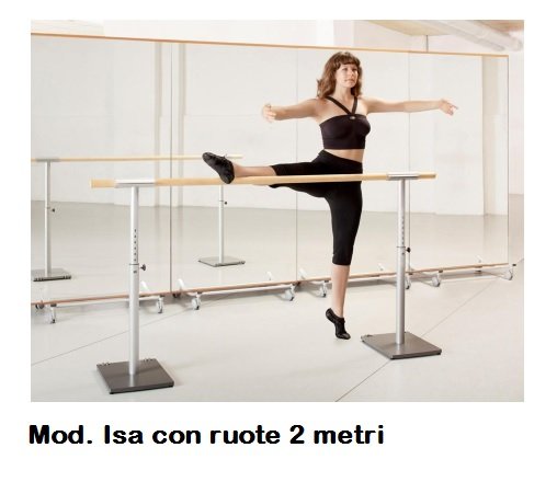 Sbarra Danza Mod.isa Con Ruote - Base In Acciaio Mobile Con 1 Sbarra In Legno Da 2 Metri E Altezze Regolabili - Cod.30591022 Dinamica Ballet