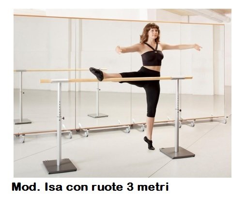 Sbarra Danza Mod.isa Con Ruote - Base In Acciaio Mobile Con 1 Sbarra In Legno Da 3 Metri E Altezze Regolabili - Cod.30591021 Dinamica Ballet