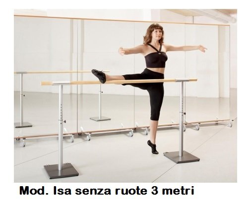 Sbarra Danza Mod.isa Senza Ruote - Base In Acciaio Mobile Con 1 Sbarra In Legno Da 3 Metri E Altezze Regolabili - Cod.30591121 Dinamica Ballet
