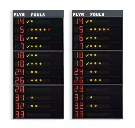 Coppia Di Pannelli Laterali (guanciali) 120x260x11,5cm Visualizzano Il N.ro Di Maglia Ed I Falli/penalità Dei 12 Giocatori Delle 2 Squadre -omologato Fiba Cod.fs-412b Art.260b