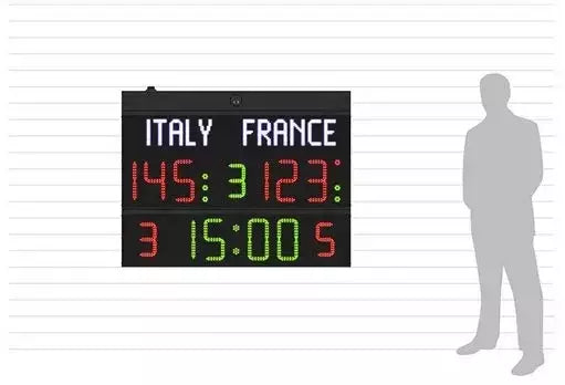 Tabellone Segnapunti Multisport - Nomi Squadre Programmabili, Pallacanestro, Pallavolo, Calcio A 5, Pallamano, Pallanuoto,ping Pong, Pugilato, Hockey Su Ghiaccio E Pista, Badminton Cod.fc50h25n Art.3045025n Omologato Fiba - 140x108x9cm