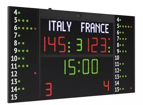 Tabellone Segnapunti Multisport Con Pannelli Laterali Per Il Numero E Falli Di 12 Giocatori, Cod.fc54h25n12a1 Art.3045425n12a1 Omologato
