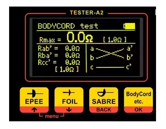 Tester Professionale Elettronico Per La Scherma, Verifica; Spade, Fioretti, Sciabole, Passanti, Rulli, Cavi Maschere, Cavi Apparecchio-rullo, Ircuiti Completi Di Un'arma, Giubbetti E Tessuti Conduttivi Cod.tester -a2 Art.899-02