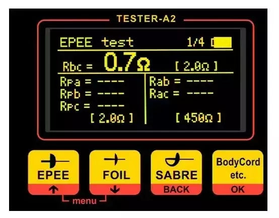 Tester Professionale Elettronico Per La Scherma, Verifica; Spade, Fioretti, Sciabole, Passanti, Rulli, Cavi Maschere, Cavi Apparecchio-rullo, Ircuiti Completi Di Un'arma, Giubbetti E Tessuti Conduttivi Cod.tester -a2 Art.899-02