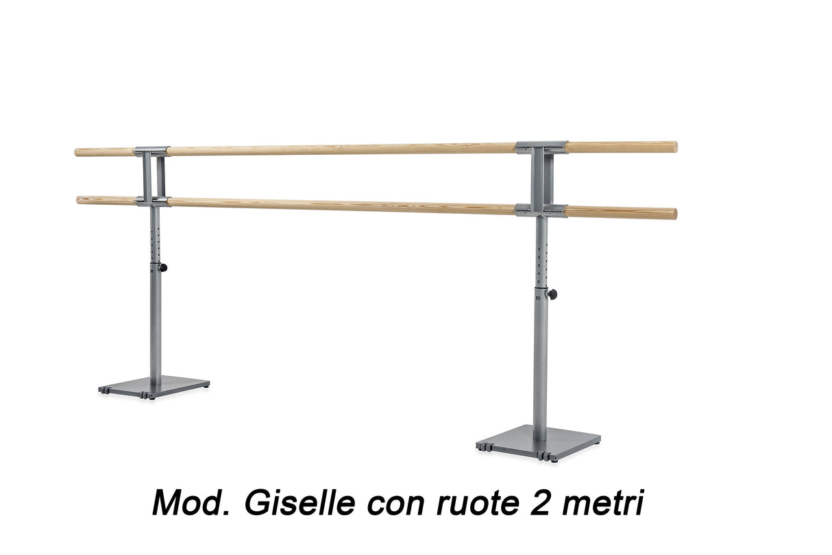 Sbarra Danza Mod.giselle Con Ruote Base In Acciaio Mobile Con Doppia Sbarra Da 2 Metri - 10 Altezze Regolabili Cod.30591922 Dinamica Ballet
