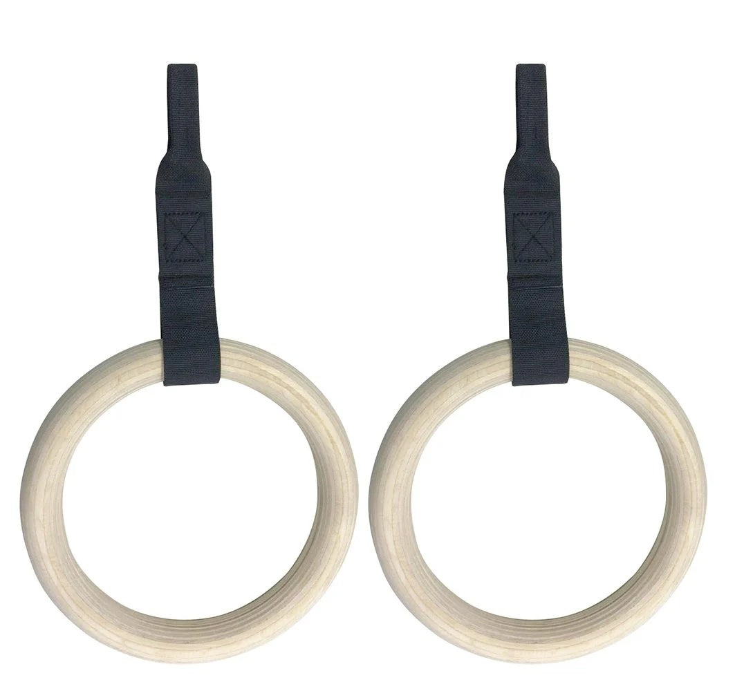 Coppia Anelli da Ginnastica in Legno di Faggio con Cinghie Nylon Regolabili Linea Toorx CAGL