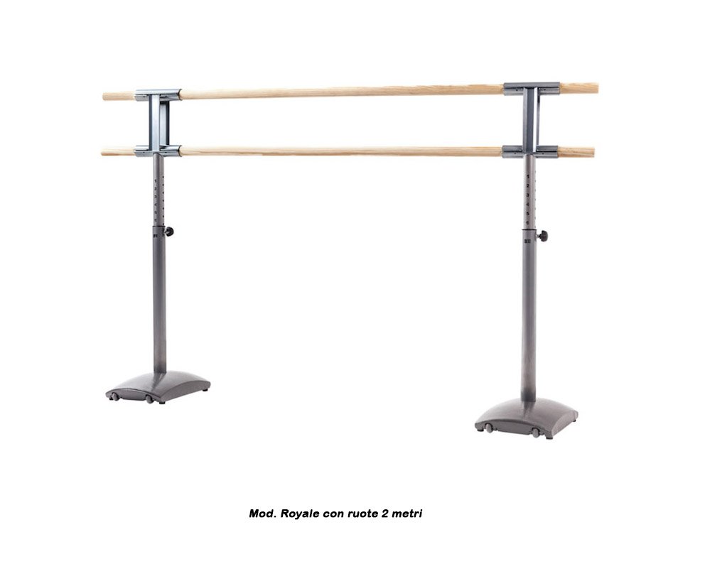 Sbarra Danza Mod.royale Altezza Regolabile 10 Posizioni - Base In Ghisa Con Ruote - 2 Sbarre In Legno Da 2 Metri Cod.30592422 Dinamica Ballet