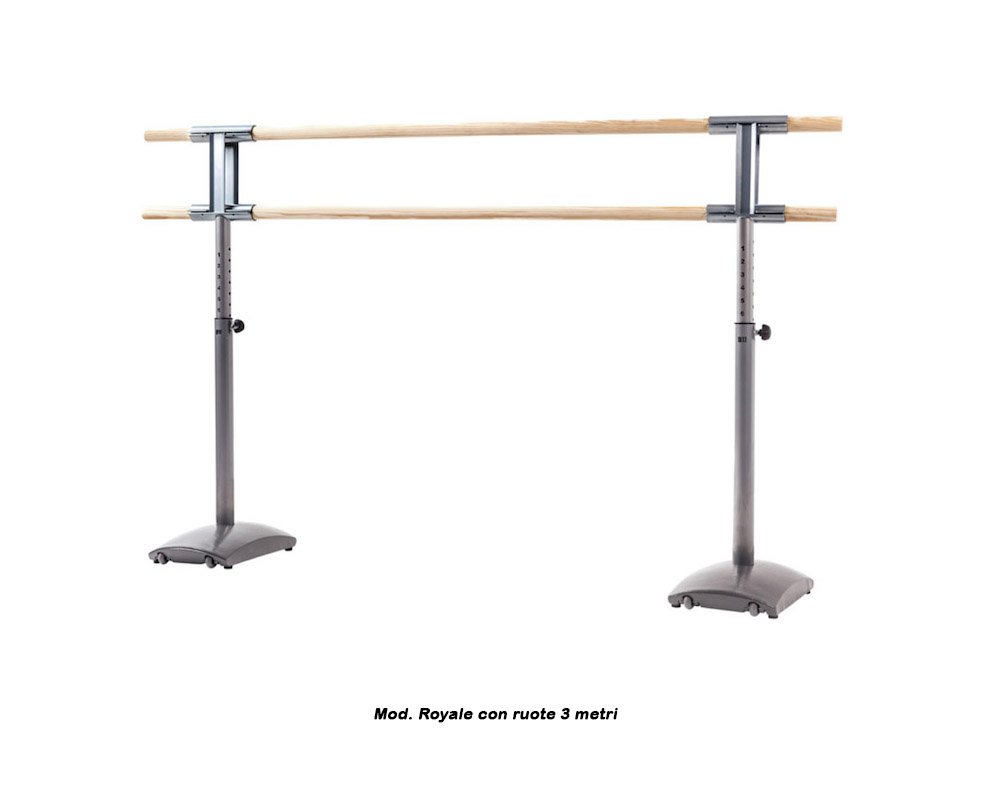 Sbarra Danza Mod.royale Altezza Regolabile 10 Posizioni - Base In Ghisa Con Ruote - 2 Sbarre In Legno Da 3 Metri Cod.30592421 Dinamica Ballet