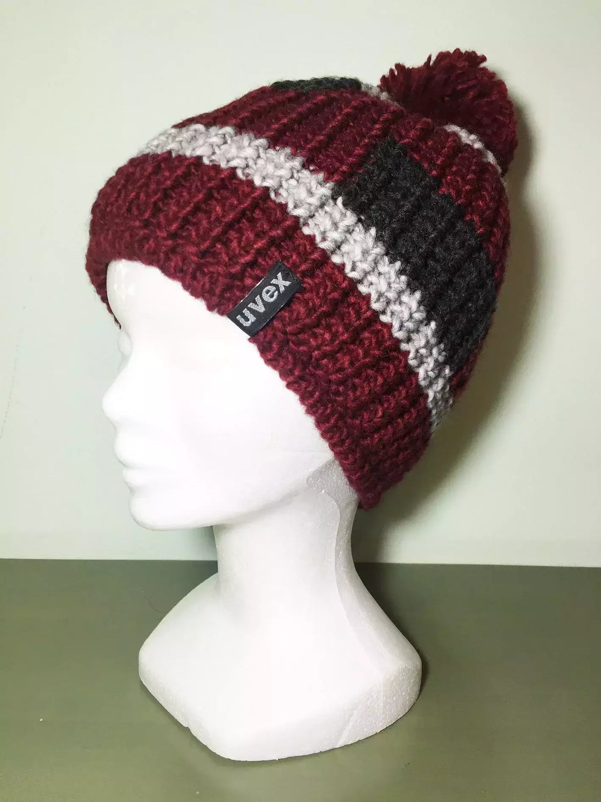 Cappello Lana Grigio/bordeaux/nero Con Pon Pon Interno In Pile Cod.uv18-7n296 Var 8 Uvex