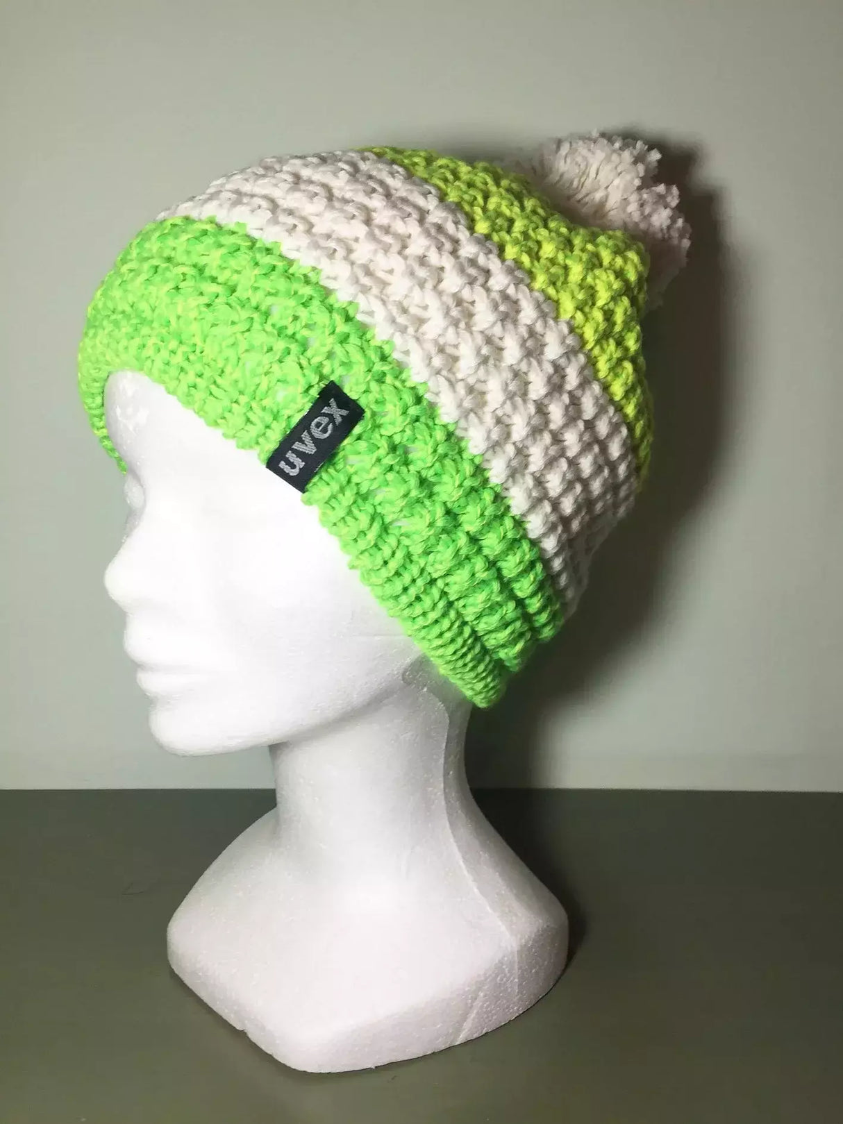 Cappello Lana Verde Fluo/bianco/giallo Fluo Con Pon Pon Interno In Pile Cod.uv18-7n229 Var 7 Uvex