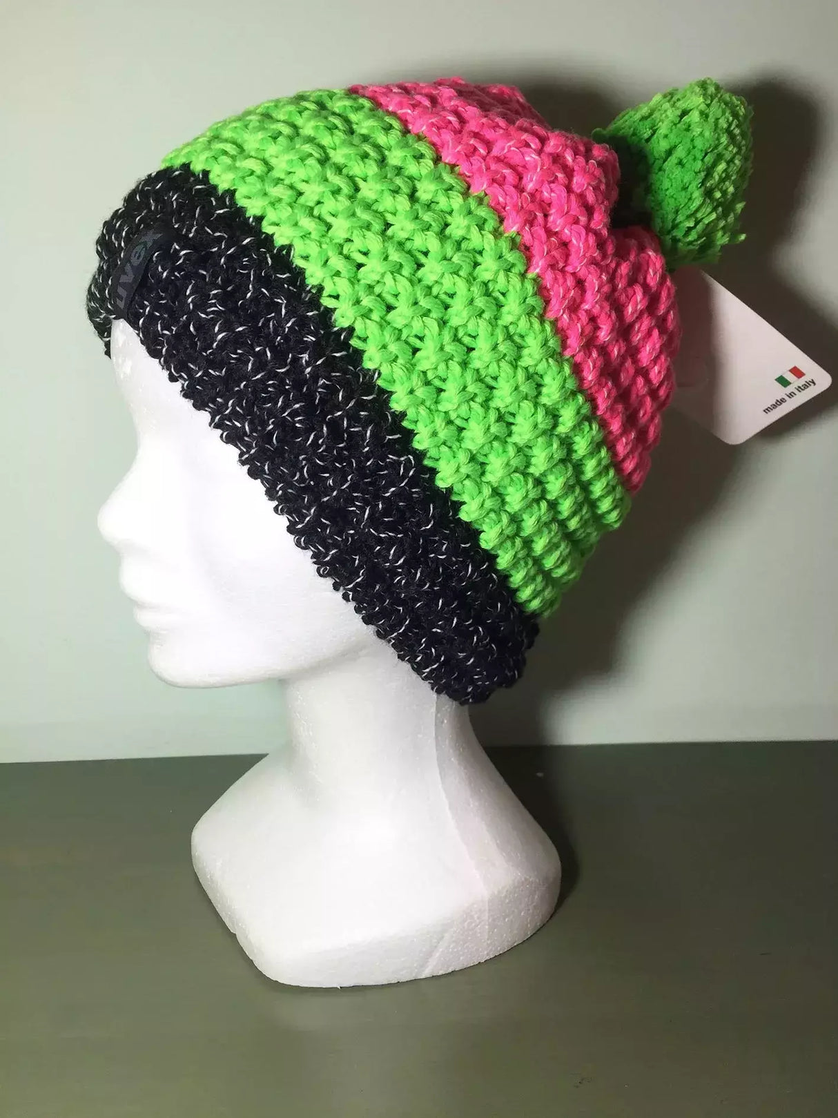 Cappello Lana Verde Fluo/nero/fucsia Con Pon Pon Interno In Pile Cod.uv18-7n229 Var 12 Uvex