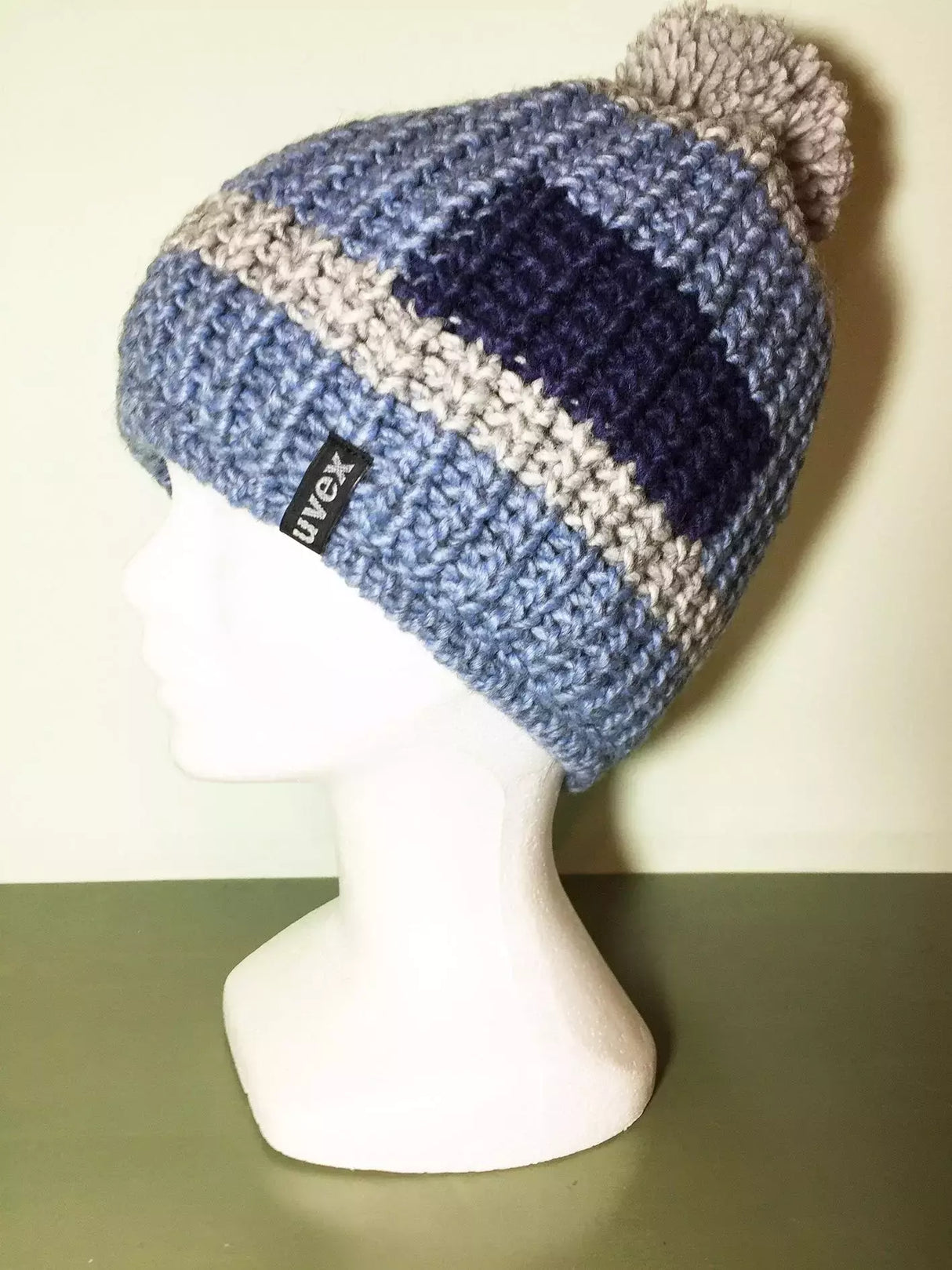 Cappello Lana Celeste/blu/grigio Con Pon Pon Interno In Pile Cod.uv18-7n296 Var 3 Uvex
