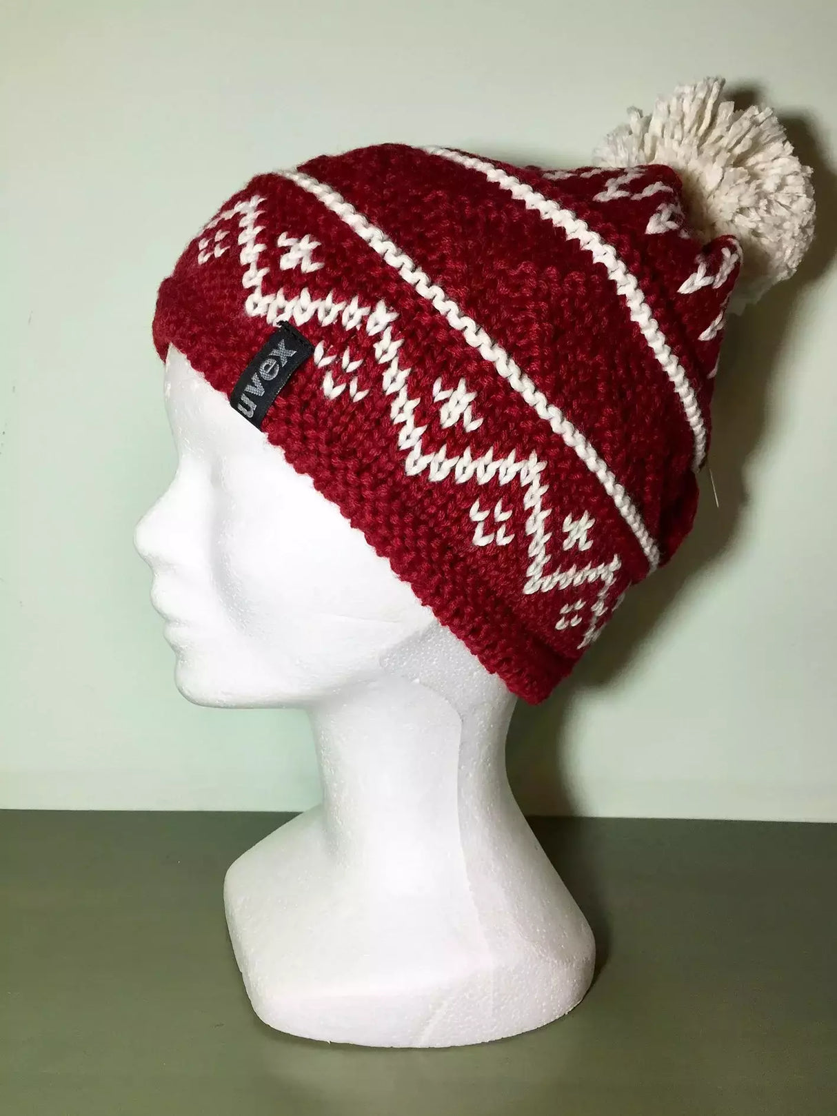 Cappello Lana Bordeaux/bianco Con Pon Pon Interno In Pile Cod.uv18-7n236 Var 9 Uvex