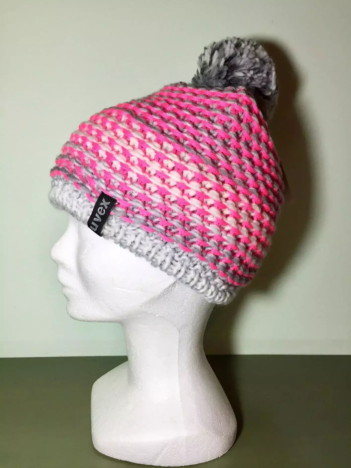 Cappello Lana Grigio/fucsia/bianco Con Pon Pon Interno In Pile Cod.uv18-7n190 Var 5 Uvex