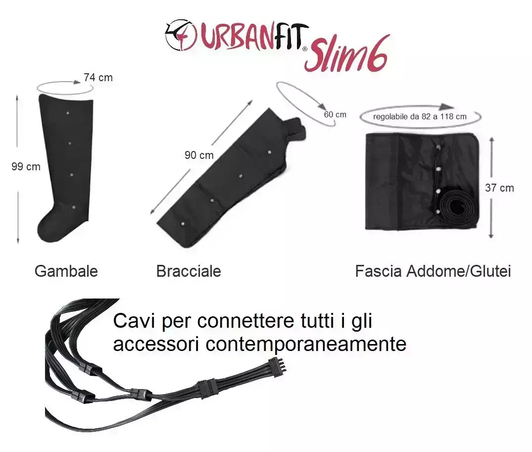 Slim 6 Macchinario Pressoterapia Con 6 Programmi + 2 Gambali + Fascia Addominali/glutei + 1 Bracciale + Con Telecomando - Apparecchio Pressomassaggio URBAN FIT