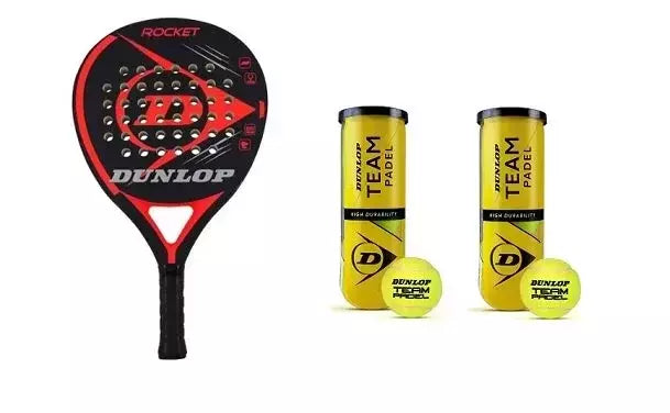 PROMO Pack Racchetta Padel Rocket Red Dunlop Cod.623966 + 2 Tubi Palline (6 Pz) Cod.601385
