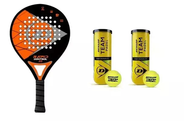 PROMO Pack Racchetta Padel Rapid Control 2.0 Dunlop Cod.10312151 + 2 Tubi Palline (6 Pz) Cod.601385