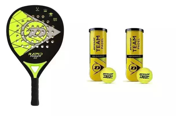 PROMO Pack Racchetta Padel Dunlop Rapid Power 2.0 Cod.10312150 + 2 Tubi Palline (6 Pz) Cod.601385