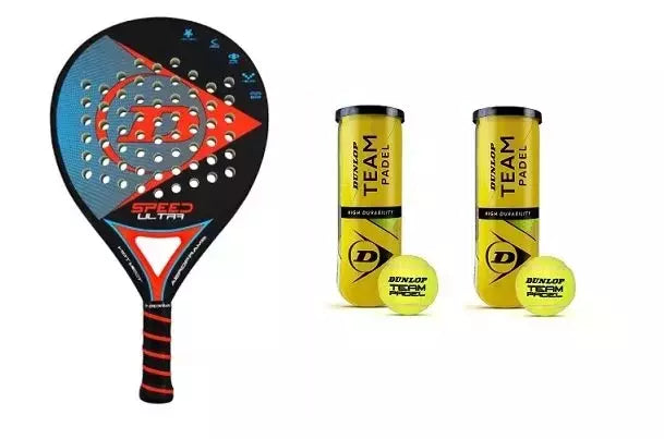 PROMO Pack Racchetta Padel Speed Ultra Dunlop Cod.10312147 + 2 Tubi Palline (6 Pz) Cod.601385 Dunlop