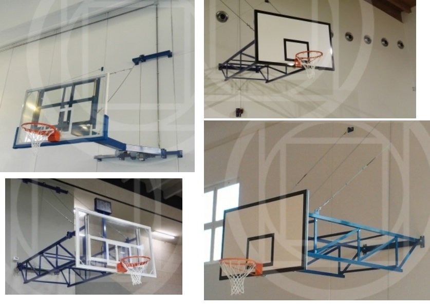 Ab1310 1 Coppia Impianto Basket Retrattile a Parete Sbalzo 320 cm.