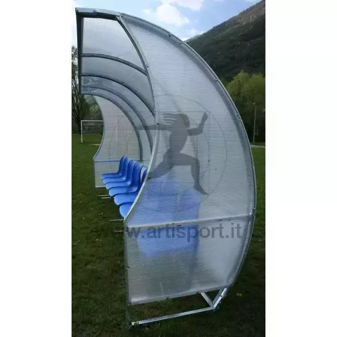 Af1502/8 Panchina Allenatori Lunghezza 4 Metri (8 Posti) Panchina Da Calcio Copertura In Policarbonato Alveolare,tetto Curvo Seduta In Scocche Di Pvc