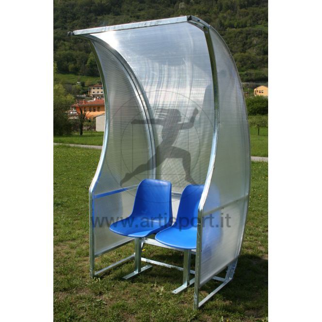Af1502/2 Panchina Allenatori Lunghezza 1 Metro (2 Posti) Panchina Da Calcio Copertura In Policarbonato Alveolare, Tetto Curvo Seduta In Scocche Di Pvc