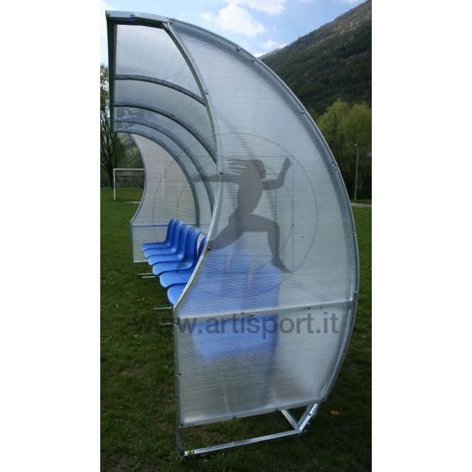 Af1502/2 Panchina Allenatori Lunghezza 1 Metro (2 Posti) Panchina Da Calcio Copertura In Policarbonato Alveolare, Tetto Curvo Seduta In Scocche Di Pvc