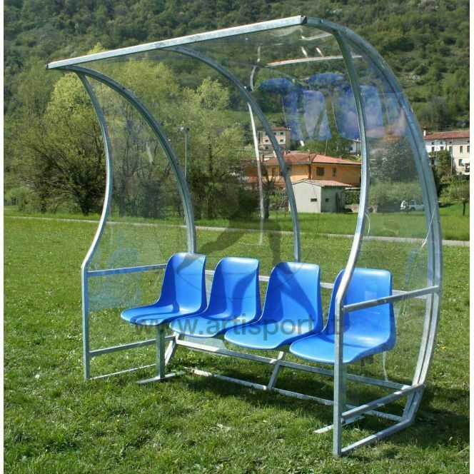 Af1504/4 Panchina Allenatori Lunghezza 2 Metri (4 Posti) Panchina Da Calcio Copertura In Policarbonato Trasparente Tetto Curvo Seduta In Scocche Di Pvc