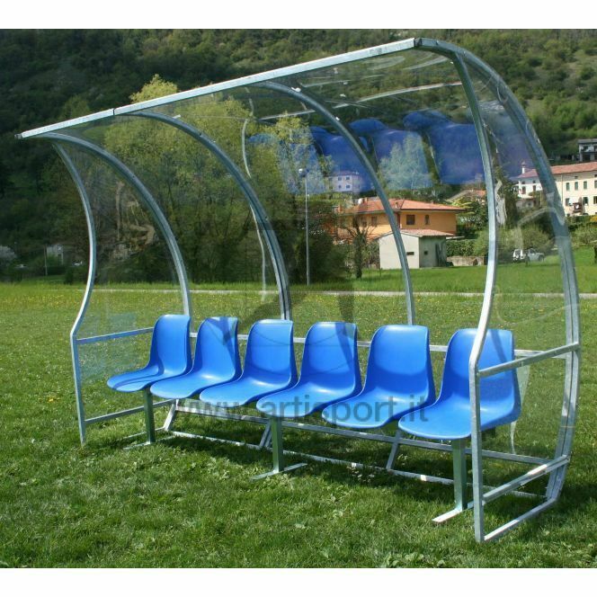Af1504/6 Panchina Allenatori Lunghezza 3 Metri (6 Posti) Panchina Da Calcio Copertura In Policarbonato Trasparente Tetto Curvo Seduta In Scocche Di Pvc