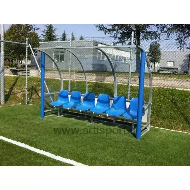 Af1504/6 Panchina Allenatori Lunghezza 3 Metri (6 Posti) Panchina Da Calcio Copertura In Policarbonato Trasparente Tetto Curvo Seduta In Scocche Di Pvc