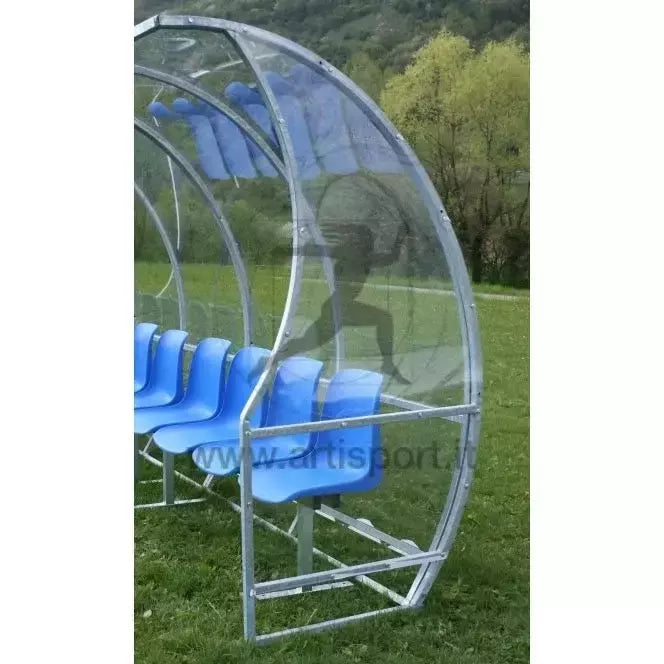 Af1504/6 Panchina Allenatori Lunghezza 3 Metri (6 Posti) Panchina Da Calcio Copertura In Policarbonato Trasparente Tetto Curvo Seduta In Scocche Di Pvc