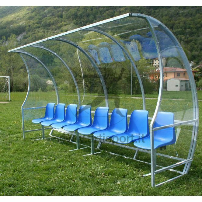 Af1504/8 Panchina Allenatori Lunghezza 4 Metri (8 Posti) Panchina Da Calcio Copertura In Policarbonato Trasparente Tetto Curvo Seduta In Scocche Di Pvc